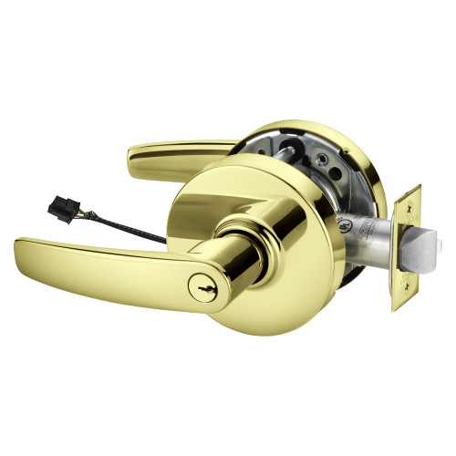 Sargent SC-10XG70 LB 3 Grade 1 Electrified Cylindrical Lock Fail Safe B Lever L Rose 6-Pin Cylinder Schlage C Keyway Deadlatch Bright Brass Finish Non-Handed