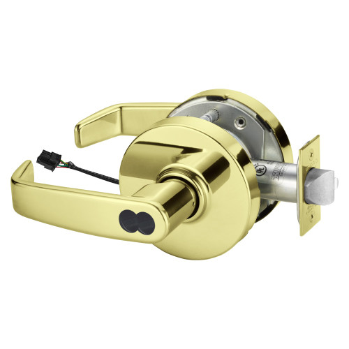 Sargent 70RX-10XG70 LL 3 Grade 1 Electrified Cylindrical Lock Fail Safe L Lever L Rose SFIC Prep Disposable Core Deadlatch Request to Exit Bright Brass Finish Non-Handed