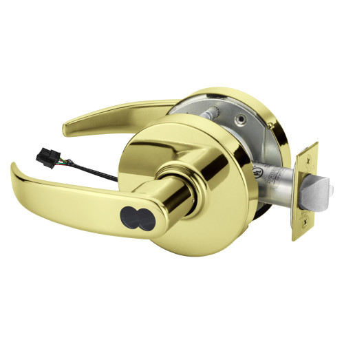 Sargent 70RX-10XG70 LP 3 Grade 1 Electrified Cylindrical Lock Fail Safe P Lever L Rose SFIC Prep Disposable Core Deadlatch Request to Exit Bright Brass Finish Non-Handed