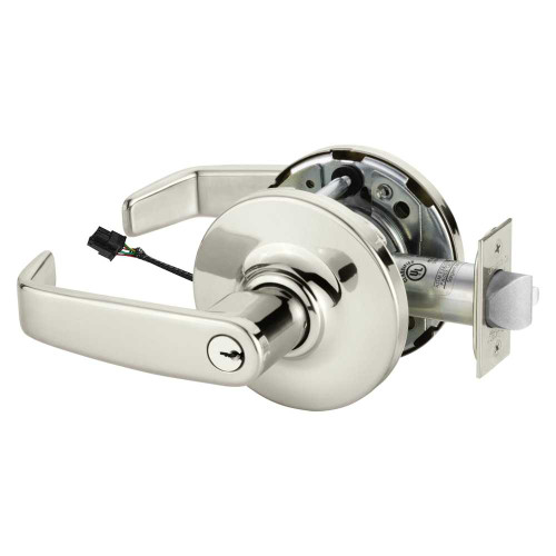 Sargent 25SC-10XG71 GL 14 Grade 1 Electrified Cylindrical Lock Fail Secure L Lever G Rose 6-Pin Cylinder Schlage C Keyway Deadlatch 5 Backset Bright Nickel Plated Clear Coated Finish Non-Handed 25SC-10XG71 GL 14