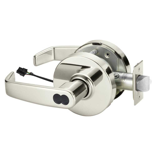 Sargent 2370RX-10XG70 LL 14 Grade 1 Electrified Cylindrical Lock Fail Safe L Lever L Rose SFIC Prep Disposable Core Deadlatch Request to Exit 3-3/4 Backset Bright Nickel Plated Clear Coated Finish Non-Handed 2370RX-10XG70 LL 14