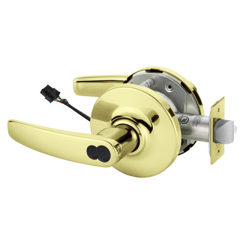 Sargent 2560-10XG71 GB 3 Grade 1 Electrified Cylindrical Lock Fail Secure B Lever G Rose LFIC Prep Disposable Core Deadlatch 5 Backset Bright Brass Finish Non-Handed