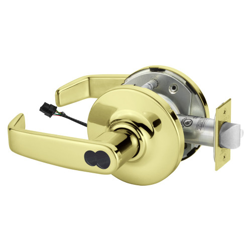 Sargent 2560-10XG70 GL 3 Grade 1 Electrified Cylindrical Lock Fail Safe L Lever G Rose LFIC Prep Disposable Core Deadlatch 5 Backset Bright Brass Finish Non-Handed