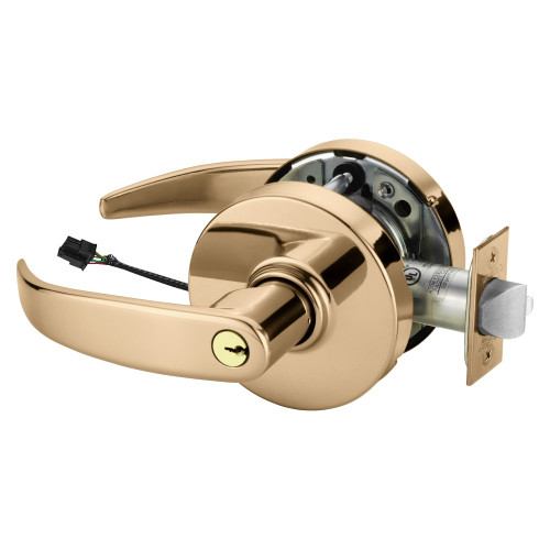 Sargent 25RX-10XG71 LP 9 Grade 1 Electrified Cylindrical Lock Fail Secure P Lever L Rose 6-Pin Cylinder Deadlatch 5 Backset Request to Exit Bright Bronze Clear Coated Finish Non-Handed
