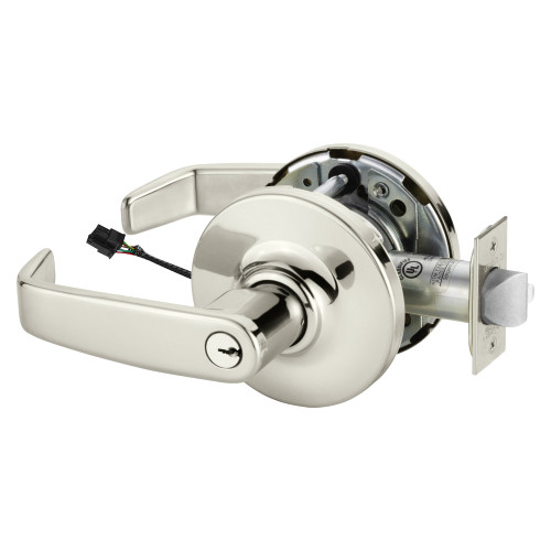 Sargent 25RXSC-10XG70 GL 14 Grade 1 Electrified Cylindrical Lock Fail Safe L Lever G Rose 6-Pin Cylinder Schlage C Keyway Deadlatch 5 Backset Request to Exit Bright Nickel Plated Clear Coated Finish Non-Handed
