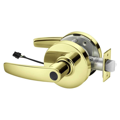 Sargent 25LCRX-10XG70 LB 3 Grade 1 Electrified Cylindrical Lock Fail Safe B Lever L Rose Less Cylinder Deadlatch 5 Backset Request to Exit Bright Brass Finish Non-Handed 25LCRX-10XG70 LB 3
