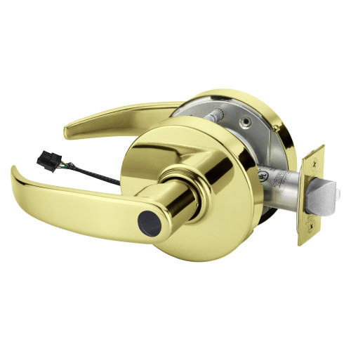 Sargent 25LC-10XG70 LP 3 Grade 1 Electrified Cylindrical Lock Fail Safe P Lever L Rose Less Cylinder Deadlatch 5 Backset Bright Brass Finish Non-Handed