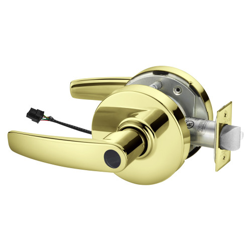 Sargent LCRX-10XG70 LB 3 Grade 1 Electrified Cylindrical Lock Fail Safe B Lever L Rose Less Cylinder Deadlatch Request to Exit Bright Brass Finish Non-Handed