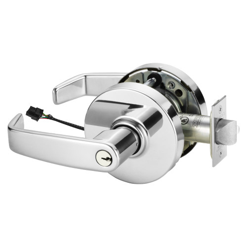 Sargent 10XG71 LL 26 Grade 1 Electrified Cylindrical Lock Fail Secure L Lever L Rose 6-Pin Cylinder Deadlatch Bright Chrome Finish Non-Handed