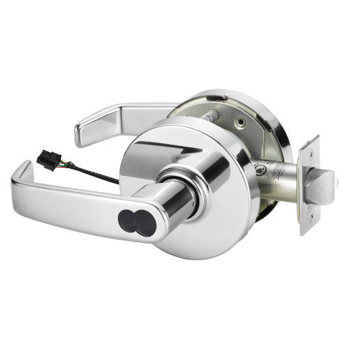 Sargent 2560-10XG71 LL 26 Grade 1 Electrified Cylindrical Lock Fail Secure L Lever L Rose LFIC Prep Disposable Core Deadlatch 5 Backset Bright Chrome Finish Non-Handed