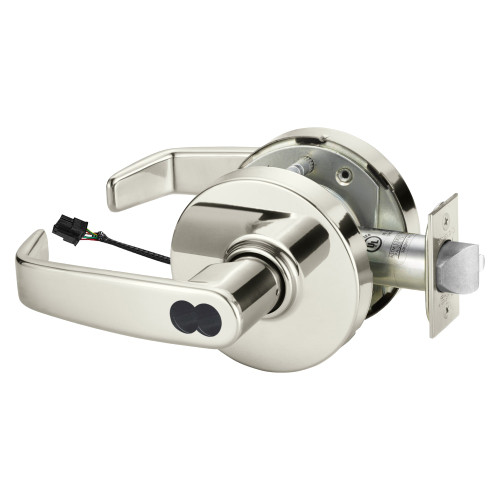 Sargent 70RX-10XG70 LL 14 Grade 1 Electrified Cylindrical Lock Fail Safe L Lever L Rose SFIC Prep Disposable Core Deadlatch Request to Exit Bright Nickel Plated Clear Coated Finish Non-Handed