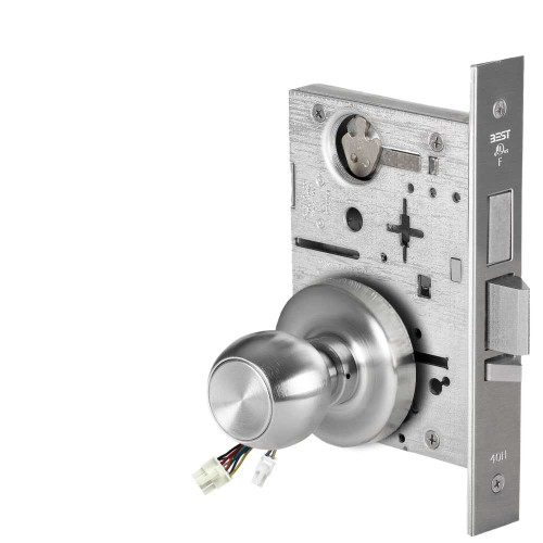 BEST 45HW0LEL4R626RQE12V Fail Safe 12V With Deadbolt No Key Override Electrified Mortise Lock 4 Knob R Rose Request to Exit Satin Chrome 45HW0LEL4R626RQE12V
