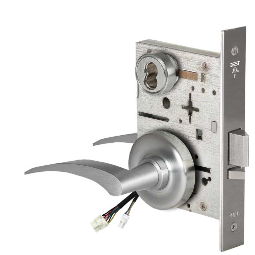 BEST 45HW7WEL17RR62612V Fail Safe 12V Double Cylinder Electrified Mortise Lock 17 Lever R Rose Right Hand Satin Chrome 45HW7WEL17RR62612V