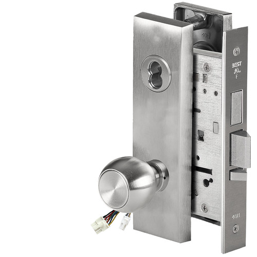 BEST 45HW7TWEU4M626RQE12V Fail Secure 12V Double Cylinder with Deadbolt Electrified Mortise Lock 4 Knob M Escutcheon Request to Exit Satin Chrome