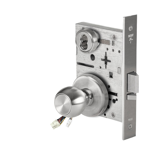 BEST 45HW7DEL4H626RQE12V Fail Safe 12V Electrified Mortise Lock 4 Knob H Rose Request to Exit Satin Chrome