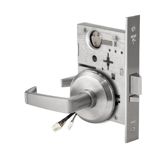 BEST 45HW0NXEU15S626 Fail Secure 24V No Key Override Electrified Mortise Lock 15 Lever S Rose Satin Chrome