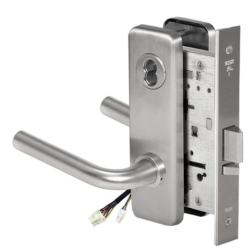 BEST 45HW7WEU12J630RQE12V Fail Secure 12V Double Cylinder Electrified Mortise Lock 12 Lever J Escutcheon Request to Exit Satin Stainless Steel