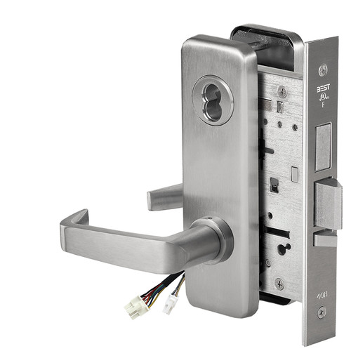 BEST 45HW7TDEL15J630RQE12V Fail Safe 12V With Deadbolt Electrified Mortise Lock 15 Lever J Escutcheon Request to Exit Satin Stainless Steel