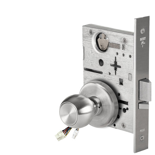 BEST 45HW0NXEU4H626RQE12V Fail Secure 12V No Key Override Electrified Mortise Lock 4 Knob H Rose Request to Exit Satin Chrome