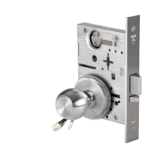 BEST 45HW0NXEU4H630RQE12V Fail Secure 12V No Key Override Electrified Mortise Lock 4 Knob H Rose Request to Exit Satin Stainless Steel 45HW0NXEU4H630RQE12V