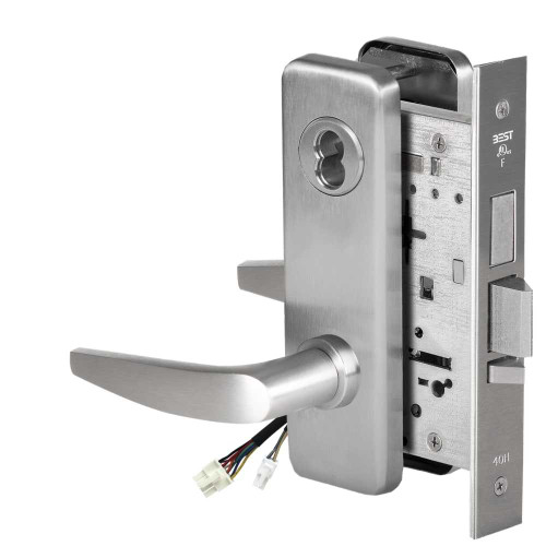 BEST 45HW7TWEL16J63012V Fail Safe 12V Double Cylinder With Deadbolt Electrified Mortise Lock 16 Lever J Escutcheon Satin Stainless Steel 45HW7TWEL16J63012V