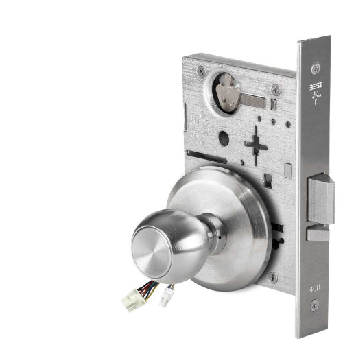 BEST 45HW0NXEU4S626RQE12V Fail Secure 12V No Key Override Electrified Mortise Lock 4 Knob S Rose Request to Exit Satin Chrome 45HW0NXEU4S626RQE12V