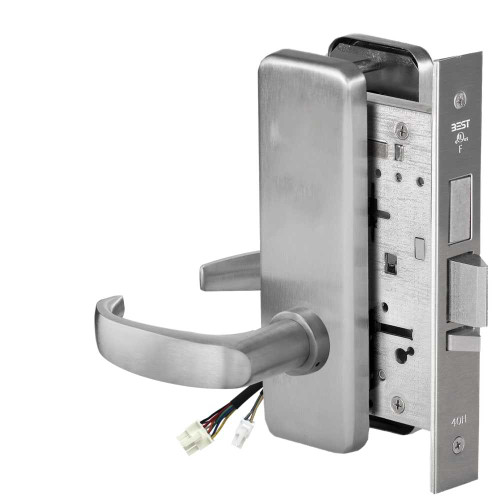 BEST 45HW0LEL14J630RQE Fail Safe 24V With Deadbolt No Key Override Electrified Mortise Lock 14 Lever J Escutcheon Request to Exit Satin Stainless Steel 45HW0LEL14J630RQE