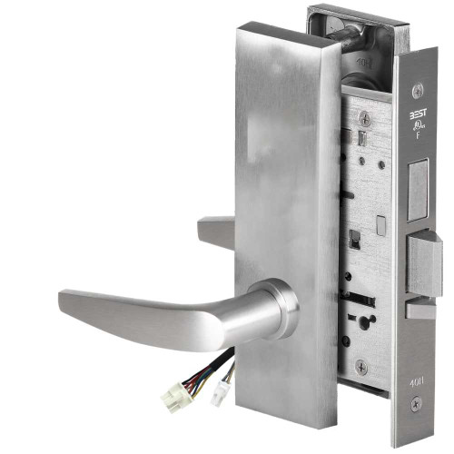 BEST 45HW0LEU16M626 Fail Secure 24V With Deadbolt No Key Override Electrified Mortise Lock 16 Lever M Escutcheon Satin Chrome 45HW0LEU16M626