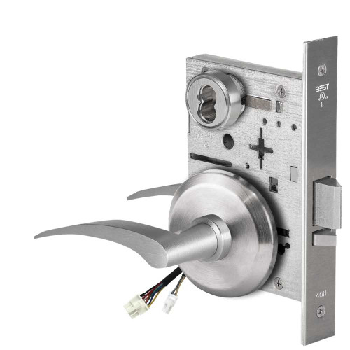 BEST 45HW7DEL17LS626RQE Fail Safe 24V Electrified Mortise Lock 17 Lever S Rose Left Hand Request to Exit Satin Chrome 45HW7DEL17LS626RQE