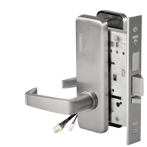 BEST 45HW0LEL15J630RQE12V Fail Safe 12V With Deadbolt No Key Override Electrified Mortise Lock 15 Lever J Escutcheon Request to Exit Satin Stainless Steel