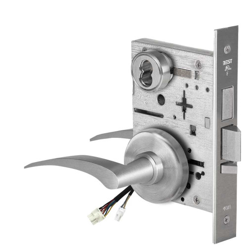BEST 45HW7TWEL17LH630RQE12V Fail Safe 12V Double Cylinder With Deadbolt Electrified Mortise Lock 17 Lever H Rose Left Hand Request to Exit Satin Stainless Steel 45HW7TWEL17LH630RQE12V