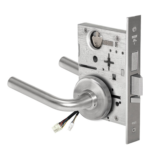 BEST 45HW0LEL12H630RQE12V Fail Safe 12V With Deadbolt No Key Override Electrified Mortise Lock 12 Lever H Rose Request to Exit Satin Stainless Steel