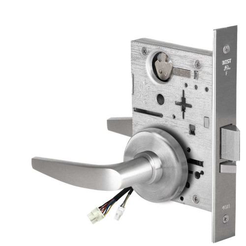 BEST 45HW0NXEL16H626 Fail Safe 24V No Key Override Electrified Mortise Lock 16 Lever H Rose Satin Chrome 45HW0NXEL16H626