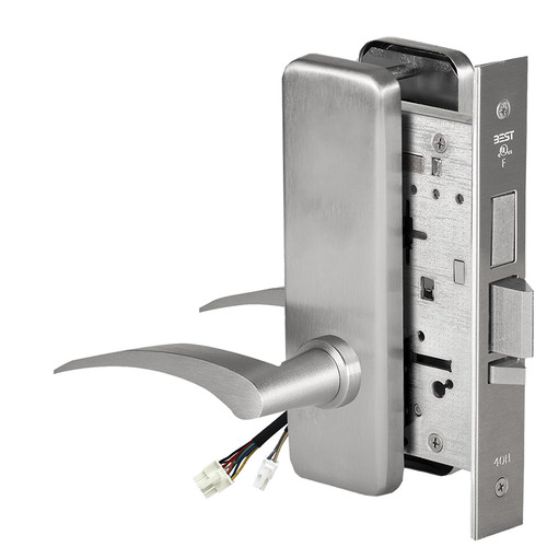 BEST 45HW0LEL17RJ626RQE12V Fail Safe 12V With Deadbolt No Key Override Electrified Mortise Lock 17 Lever J Escutcheon Right Hand Request to Exit Satin Chrome
