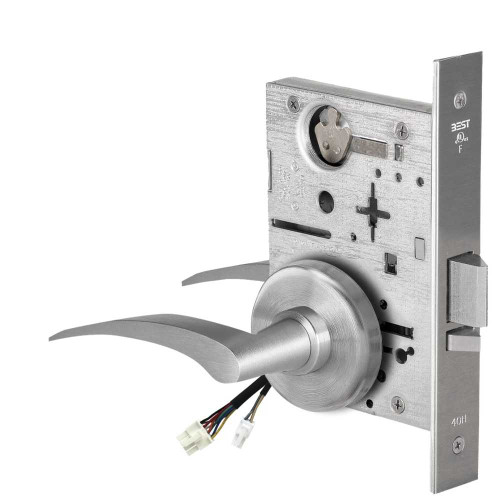 BEST 45HW0NXEL17LH630 Fail Safe 24V No Key Override Electrified Mortise Lock 17 Lever H Rose Left Hand Satin Stainless Steel 45HW0NXEL17LH630