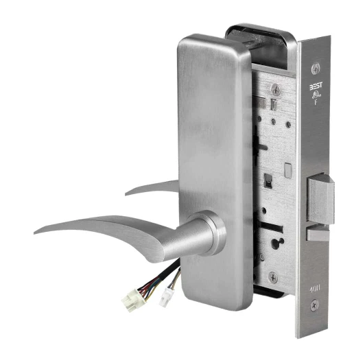 BEST 45HW0NXEL17LJ626RQE12V Fail Safe 12V No Key Override Electrified Mortise Lock 17 Lever J Escutcheon Left Hand Request to Exit Satin Chrome 45HW0NXEL17LJ626RQE12V