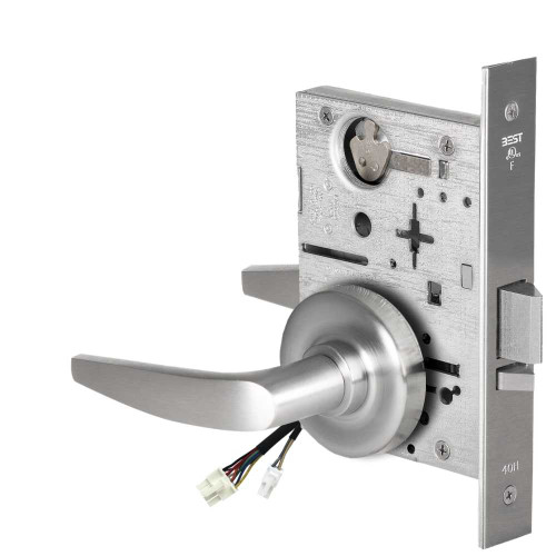 BEST 45HW0NXEL16R626 Fail Safe 24V No Key Override Electrified Mortise Lock 16 Lever R Rose Satin Chrome 45HW0NXEL16R626