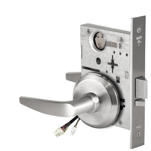 BEST 45HW0NXEU16S626RQE12V Fail Secure 12V No Key Override Electrified Mortise Lock 16 Lever S Rose Request to Exit Satin Chrome