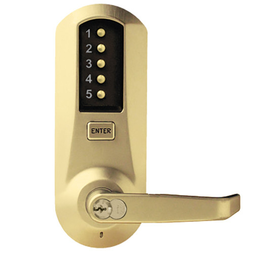 Kaba Simplex 5021BWL-04-41 Cylindrical Combination Lever Lock 2-3/4 Backset 1/2 Throw Latch 6/7-Pin SFIC Prep Less Core Satin Brass