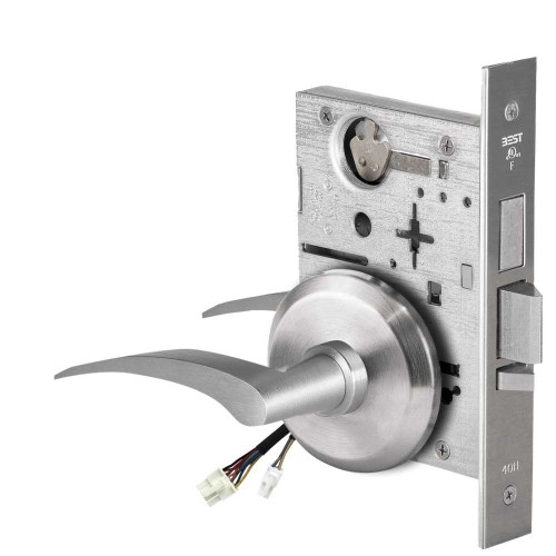 BEST 45HW0LEU17LS626RQE Fail Secure 24V With Deadbolt No Key Override Electrified Mortise Lock 17 Lever S Rose Left Hand Request to Exit Satin Chrome 45HW0LEU17LS626RQE