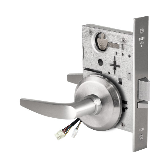 BEST 45HW0NXEL16S626RQE Fail Safe 24V No Key Override Electrified Mortise Lock 16 Lever S Rose Request to Exit Satin Chrome