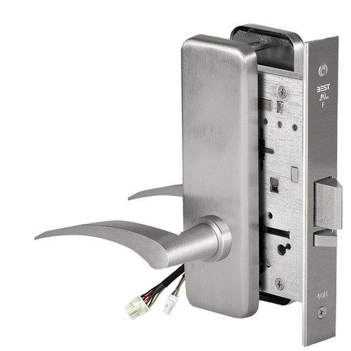 BEST 45HW0NXEL17LJ630RQE12V Fail Safe 12V No Key Override Electrified Mortise Lock 17 Lever J Escutcheon Left Hand Request to Exit Satin Stainless Steel