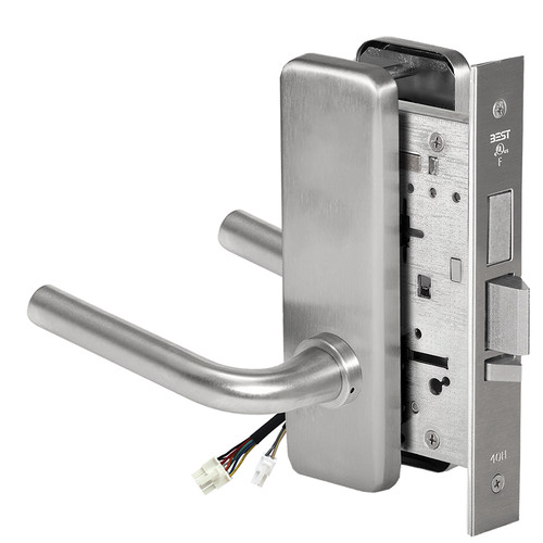 BEST 45HW0LEL12J630RQE12V Fail Safe 12V With Deadbolt No Key Override Electrified Mortise Lock 12 Lever J Escutcheon Request to Exit Satin Stainless Steel
