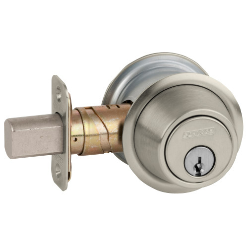 Schlage B560P 619 S123 Grade 2 Single Cylinder Deadbolt Conventional Cylinder Adjustable 2-3/8 and 2-3/4 Backset S123 Keyway Satin Nickel Plated Clear Coated Finish