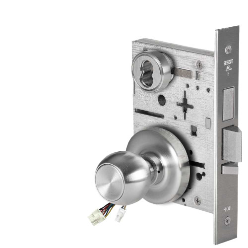 BEST 45HW7TDEL4R626 Fail Safe 24V With Deadbolt Electrified Mortise Lock 4 Knob R Rose Satin Chrome 45HW7TDEL4R626