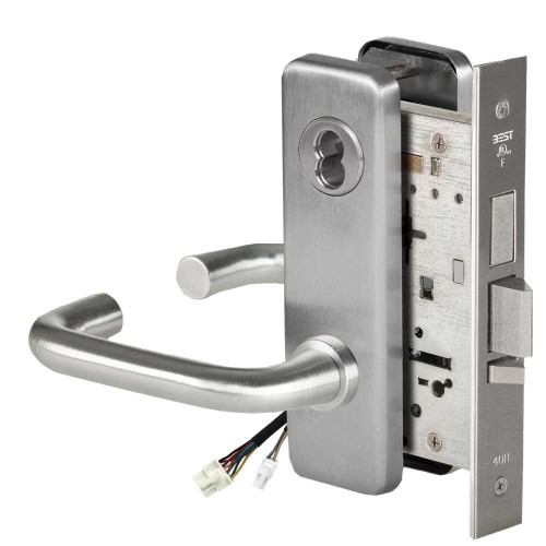 BEST 45HW7TWEU3J626RQE Fail Secure 24V Double Cylinder with Deadbolt Electrified Mortise Lock 3 Lever J Escutcheon Request to Exit Satin Chrome 45HW7TWEU3J626RQE