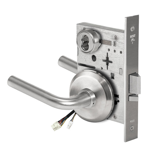 BEST 45HW7WEL12S626RQE12V Fail Safe 12V Double Cylinder Electrified Mortise Lock 12 Lever S Rose Request to Exit Satin Chrome