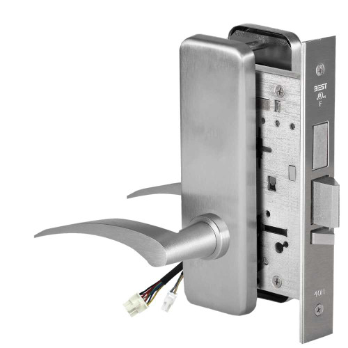 BEST 45HW0LEU17RJ63012V Fail Secure 12V With Deadbolt No Key Override Electrified Mortise Lock 17 Lever J Escutcheon Right Hand Satin Stainless Steel 45HW0LEU17RJ63012V