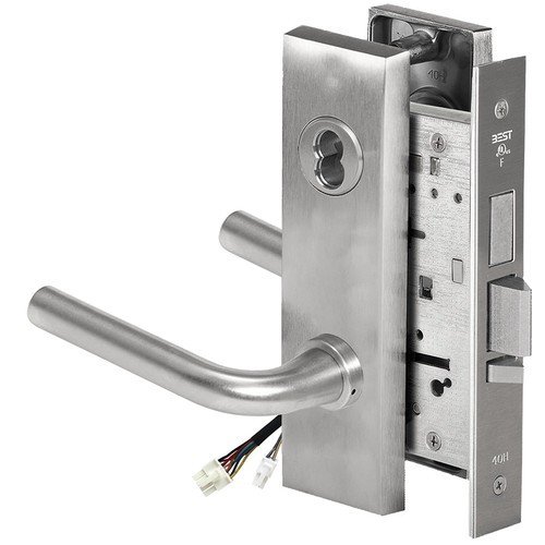 BEST 45HW7TWEU12M626RQE12V Fail Secure 12V Double Cylinder with Deadbolt Electrified Mortise Lock 12 Lever M Escutcheon Request to Exit Satin Chrome