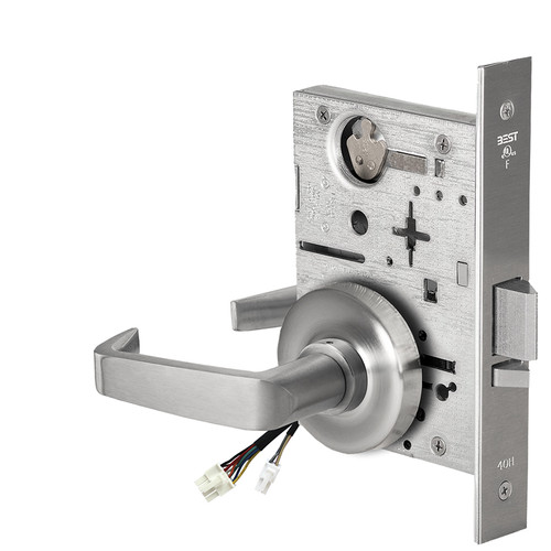 BEST 45HW0NXEL15R626RQE12V Fail Safe 12V No Key Override Electrified Mortise Lock 15 Lever R Rose Request to Exit Satin Chrome
